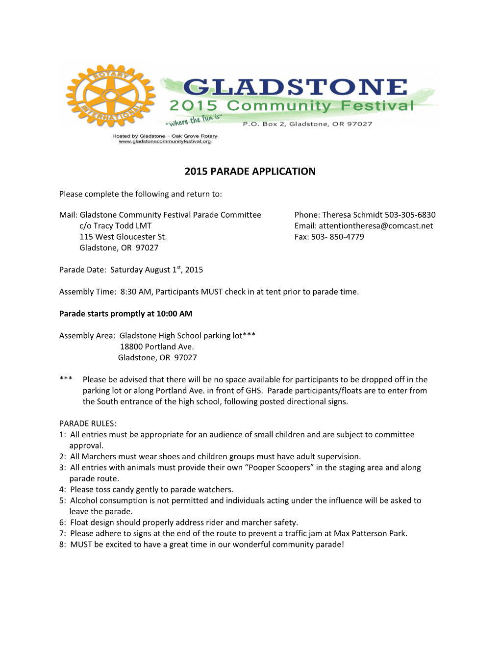 2015 Parade Application