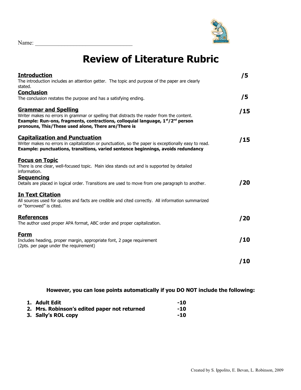 Review of Literature Rubric