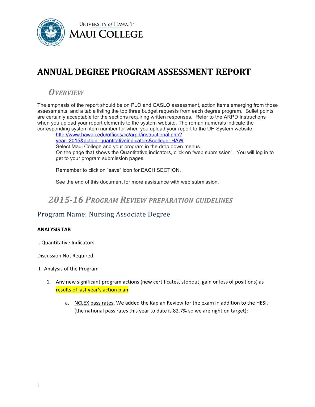 Annual Degree Program Assessmentreport