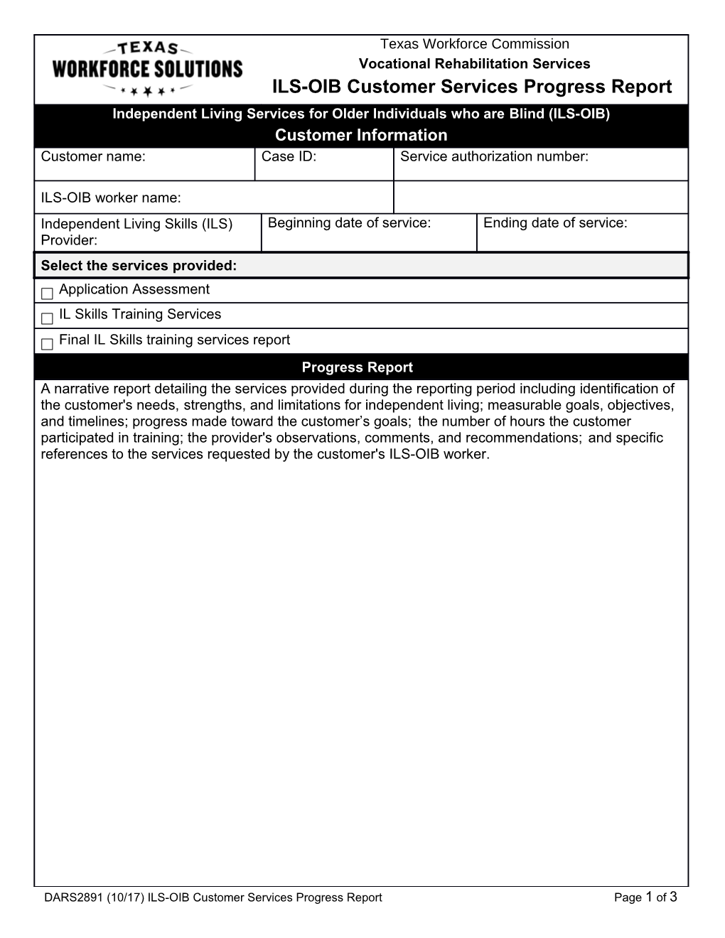 DARS2891 ILS-OIB Customer Services Progress Report