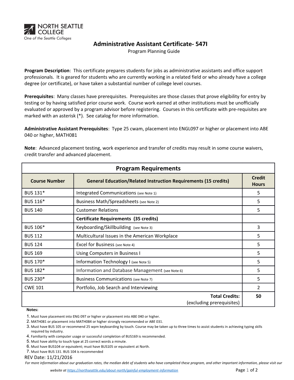 Administrative Assistant Certificate- 547I