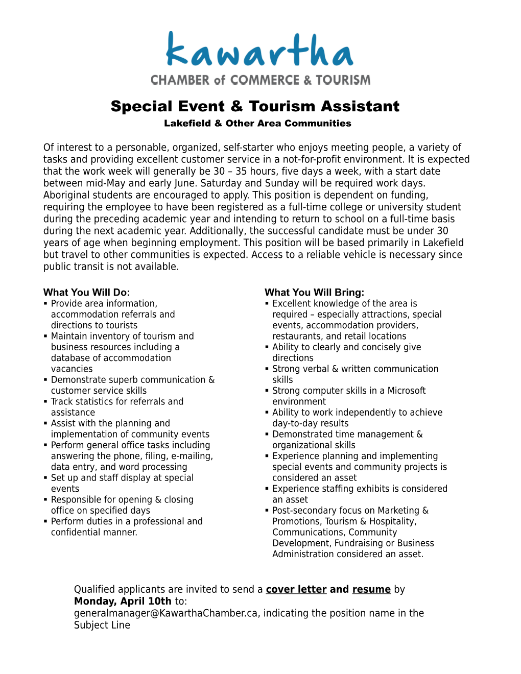 Special Event & Tourism Assistant