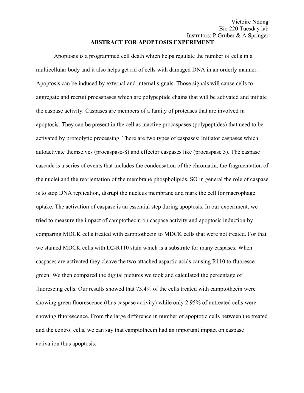 Abstract for Apoptosis Lab