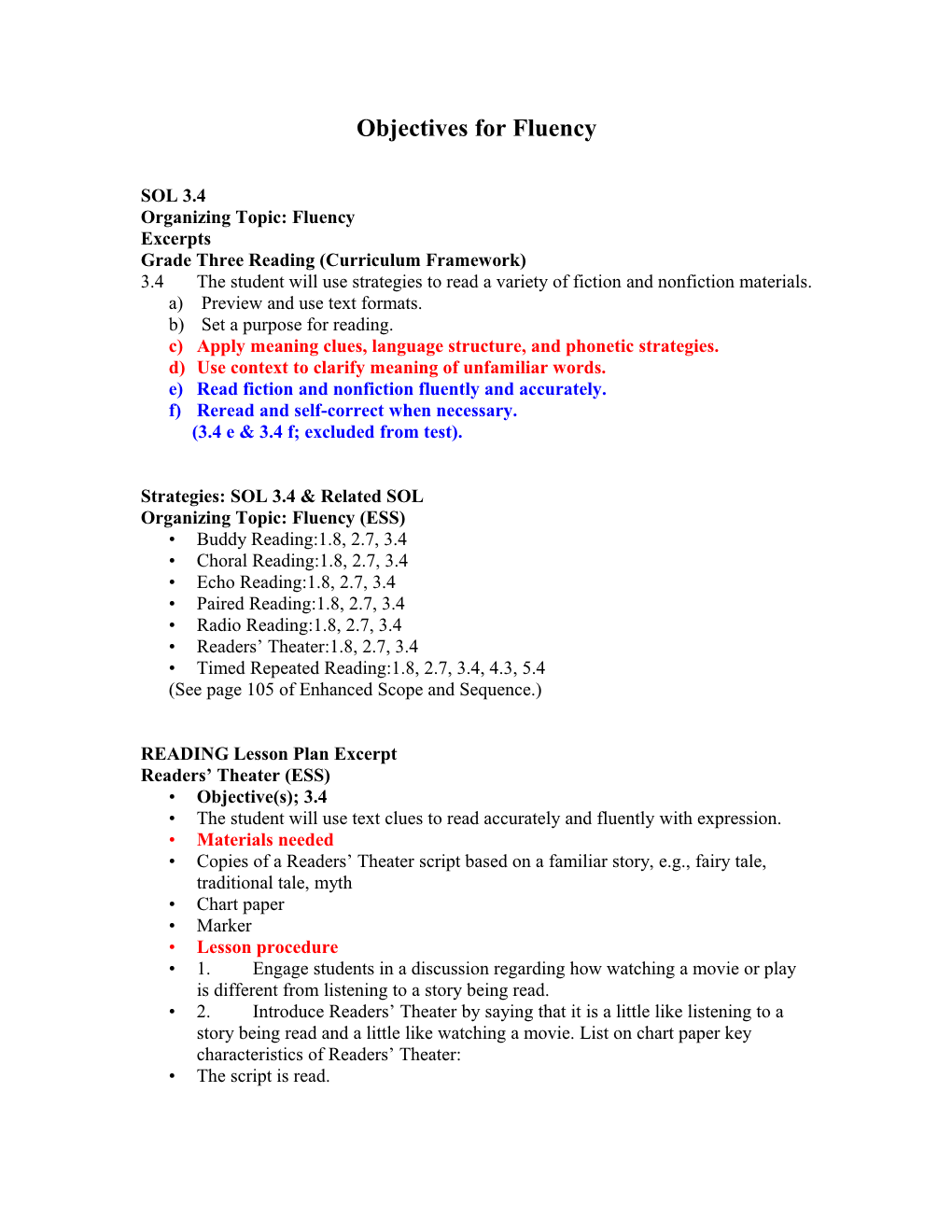 Grade Three Reading (Curriculum Framework)