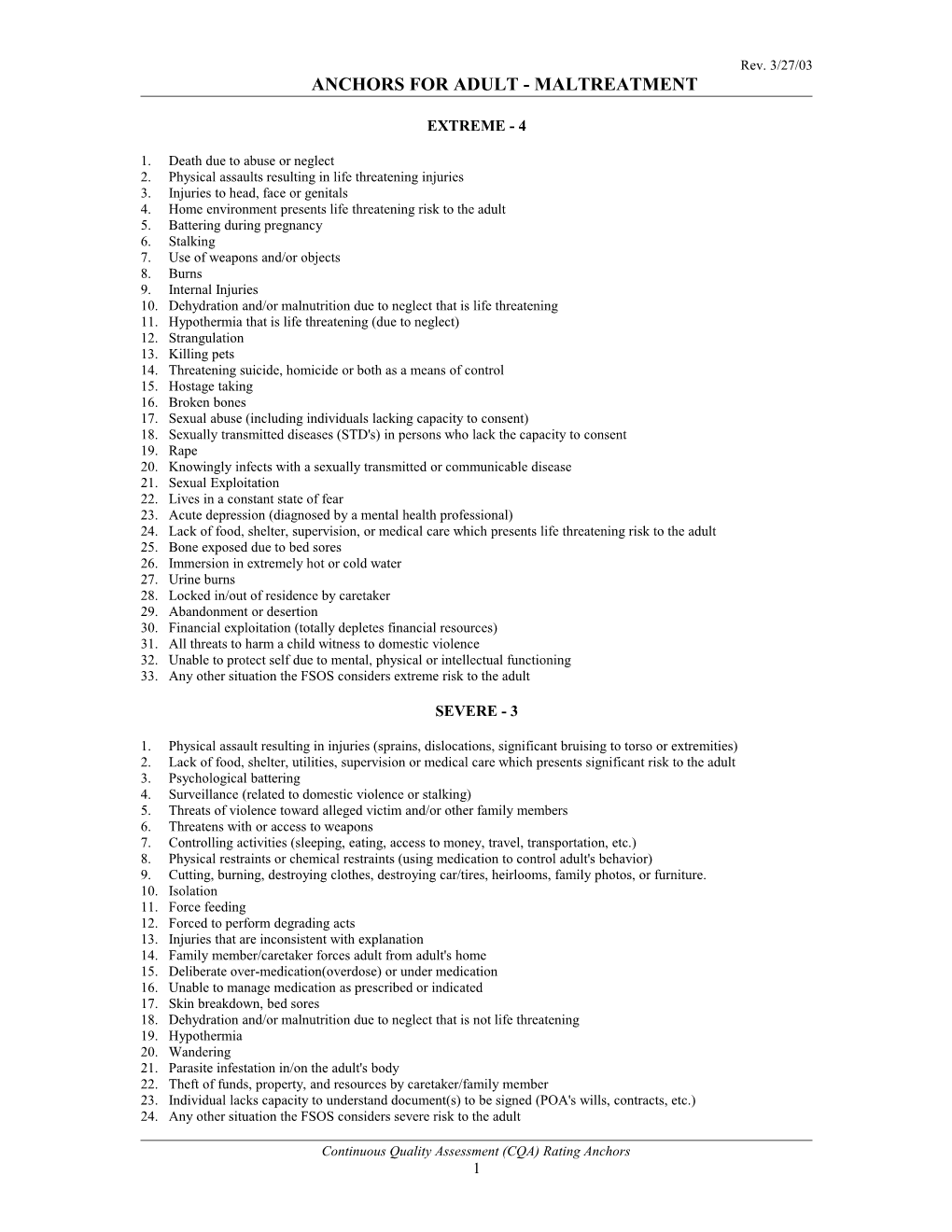 Anchors for Adult - Maltreatment