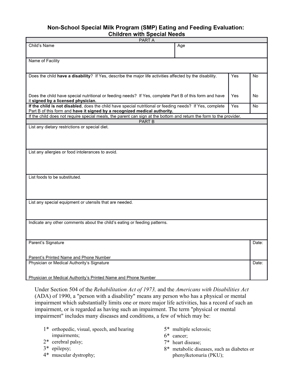 Eating and Feeding Evaluation: Children with Special Needs