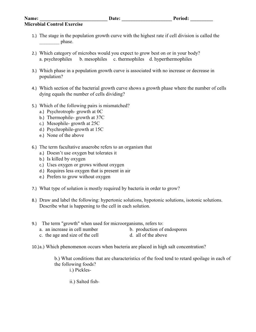 Microbial Control Exercise