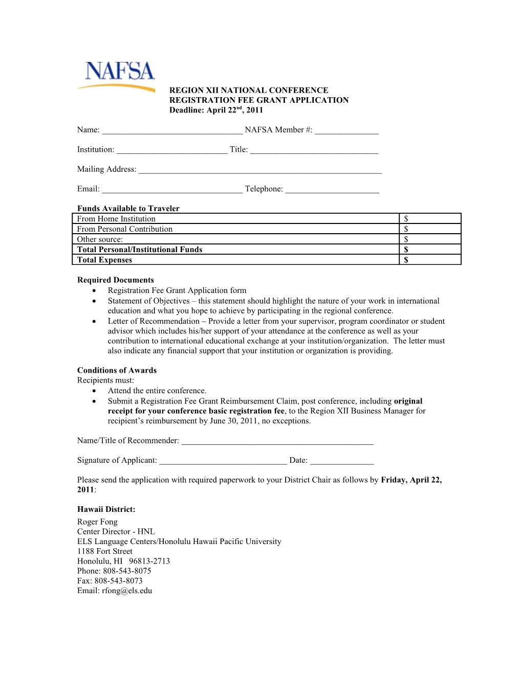 Registration Fee Grant Application