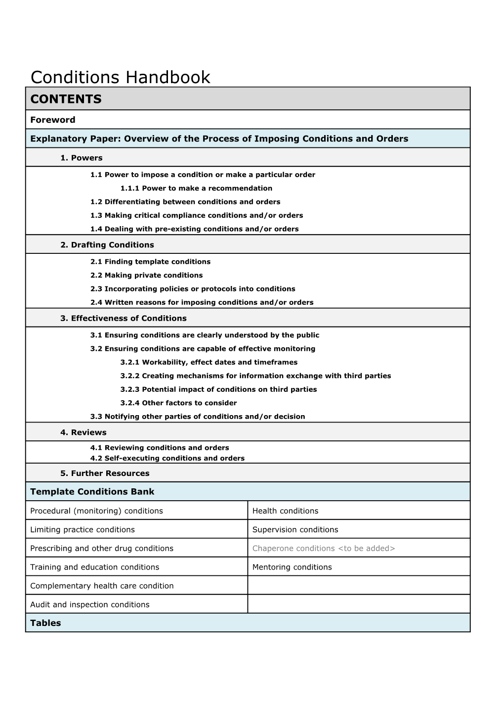 Conditions Handbook