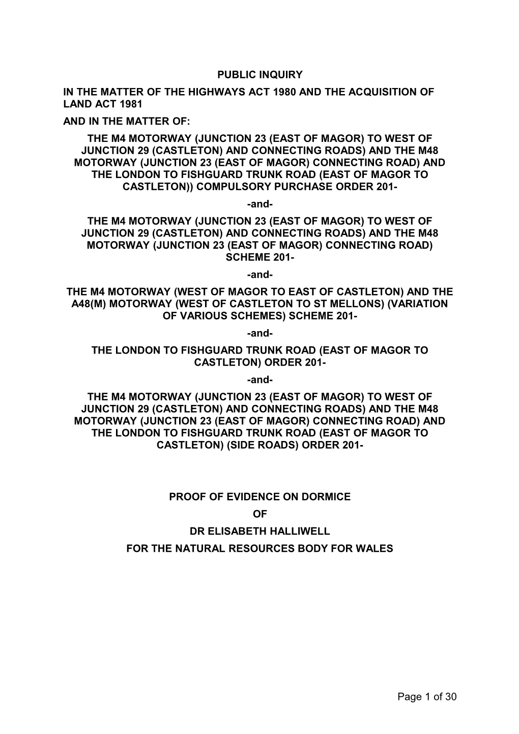 In the Matter of the Highways Act 1980 and the Acquisition of Land Act 1981