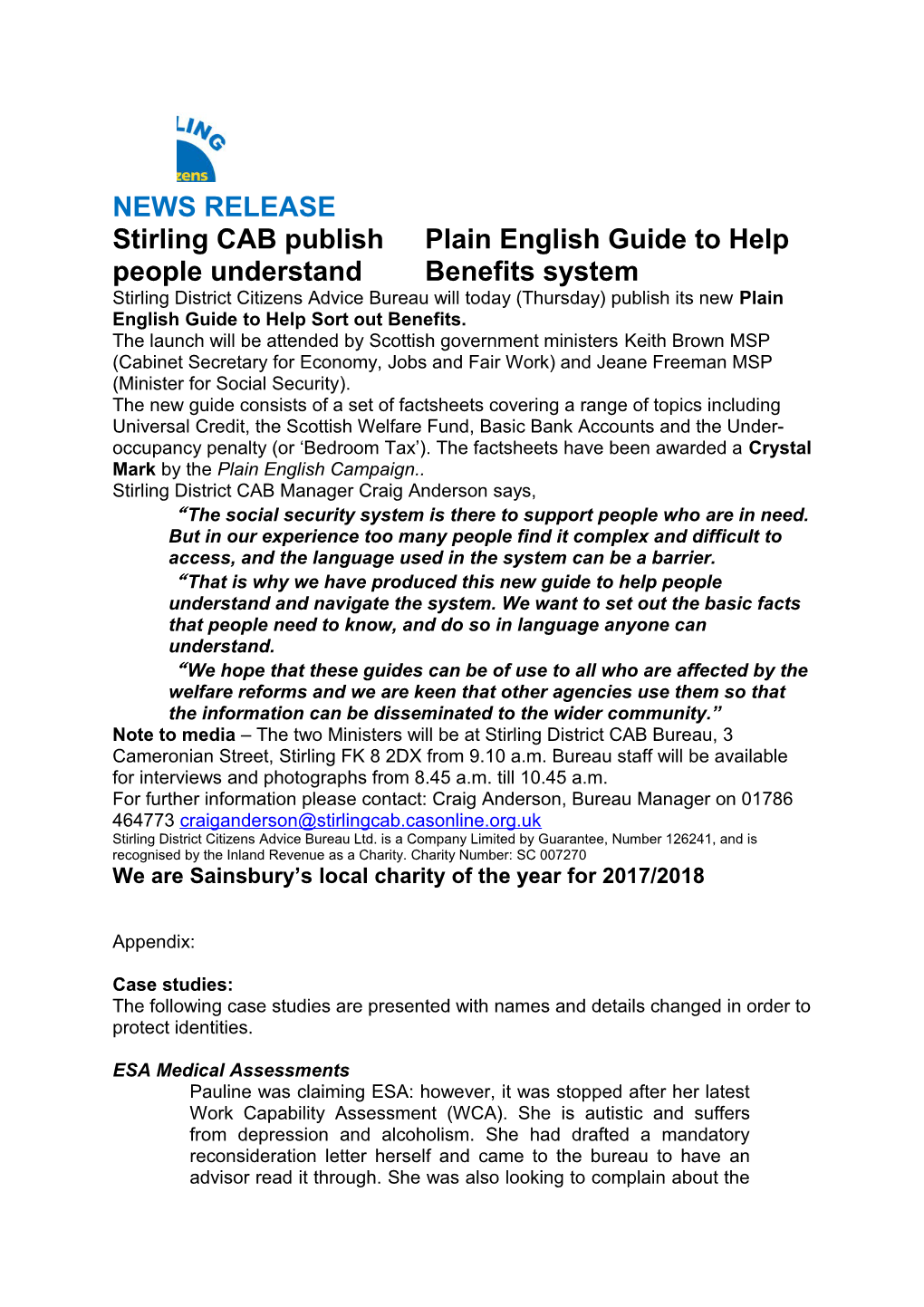 Stirling CAB Publish Plain English Guide to Help People Understand Benefits System