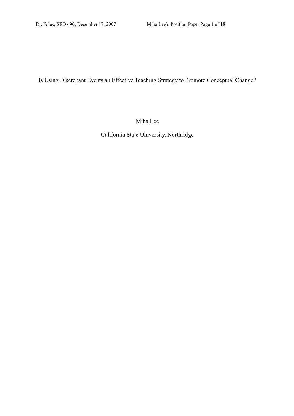 Is Using Discrepant Events an Effective Teaching Strategy to Promote Conceptual Change?