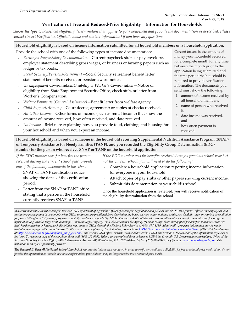 Verification of Free and Reduced-Price Eligibility Informationfor Households