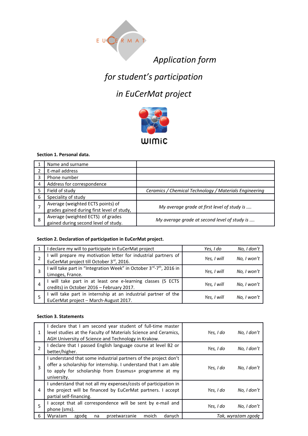 Section 1. Personal Data