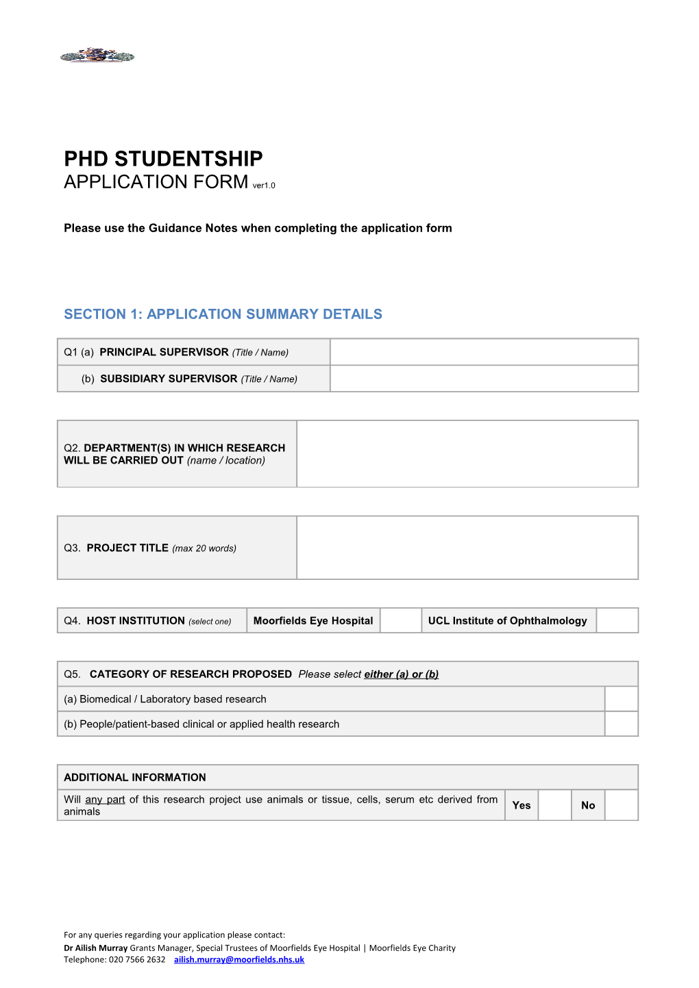 Please Use the Guidance Notes When Completing the Application Form