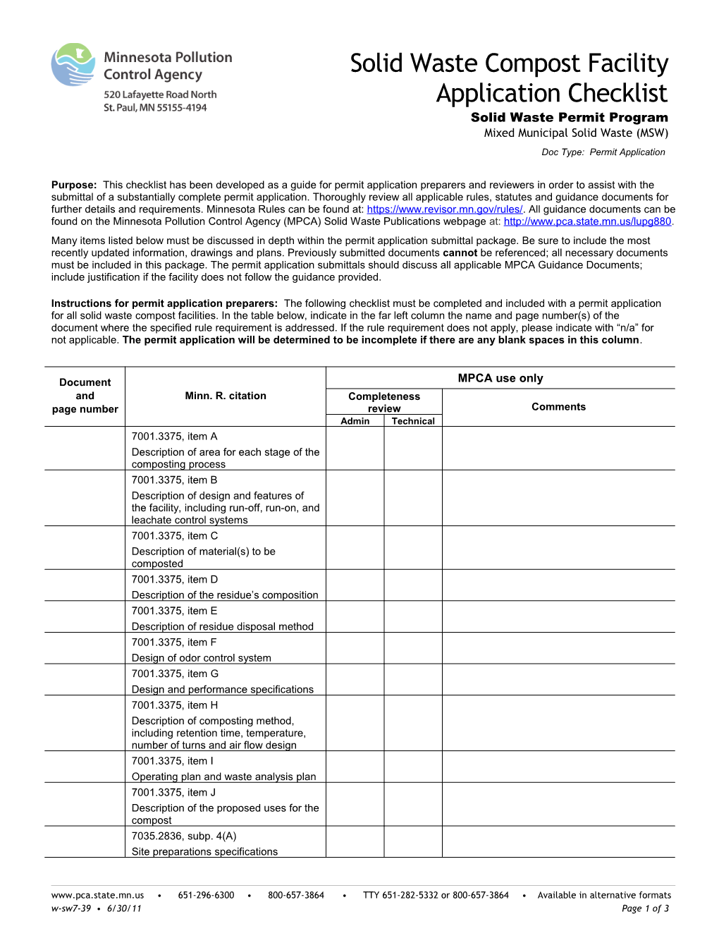 Solid Waste Compost Facilityl Application Checklist - Form