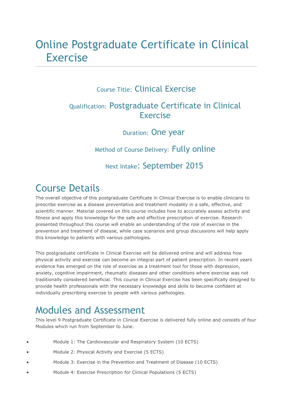 Online Postgraduate Certificate in Clinical Exercise