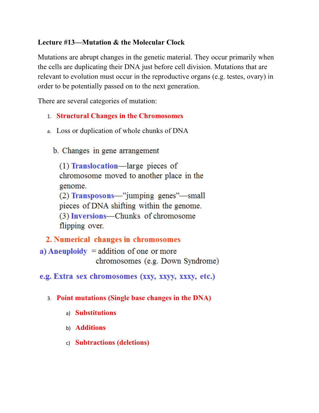 Lecture #13 Mutation & the Molecular Clock