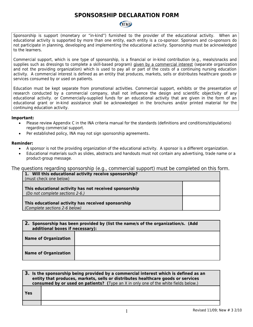 Sponsorship Declaration Form