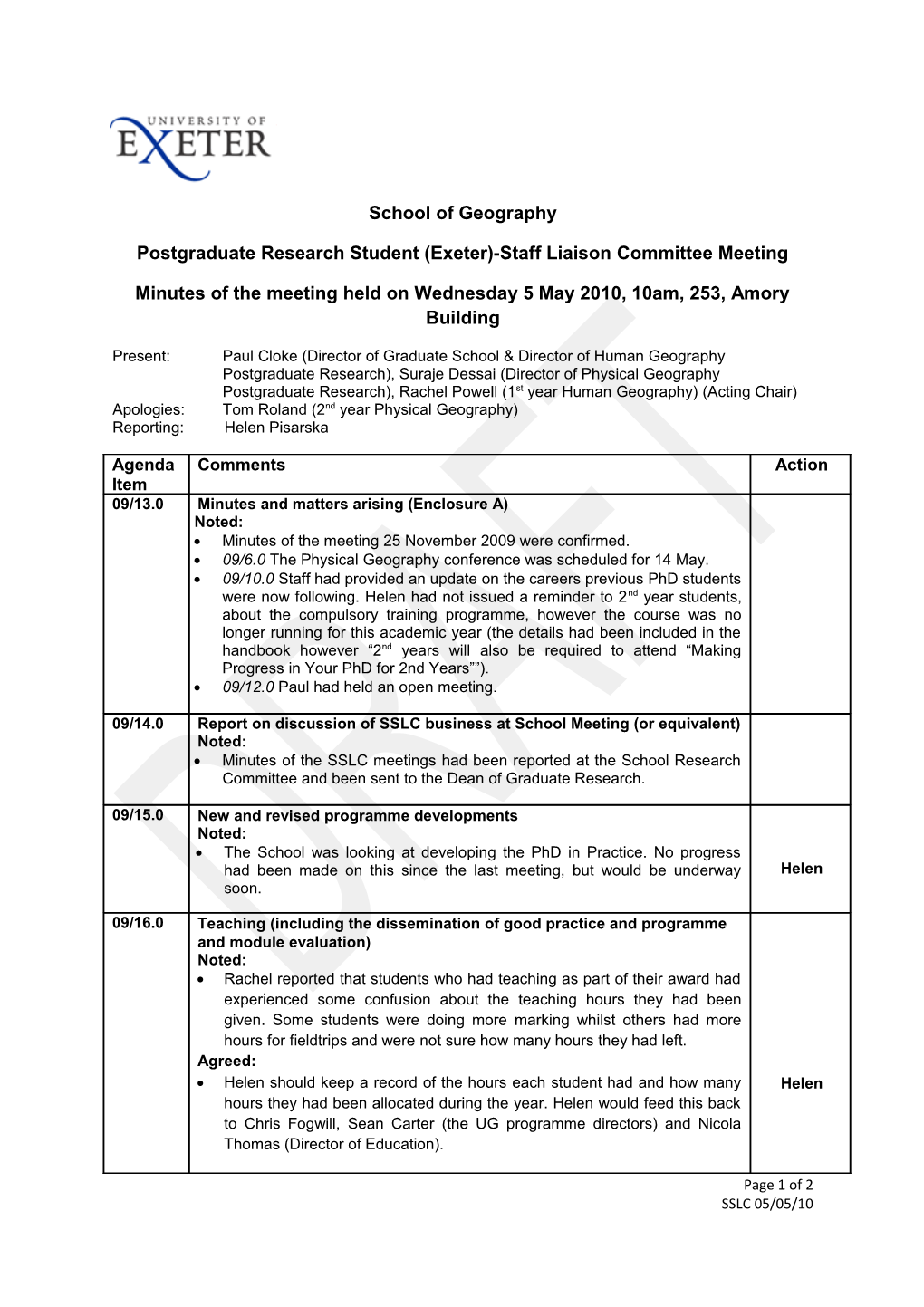 Postgraduate Research Student (Exeter)-Staff Liaisoncommittee Meeting