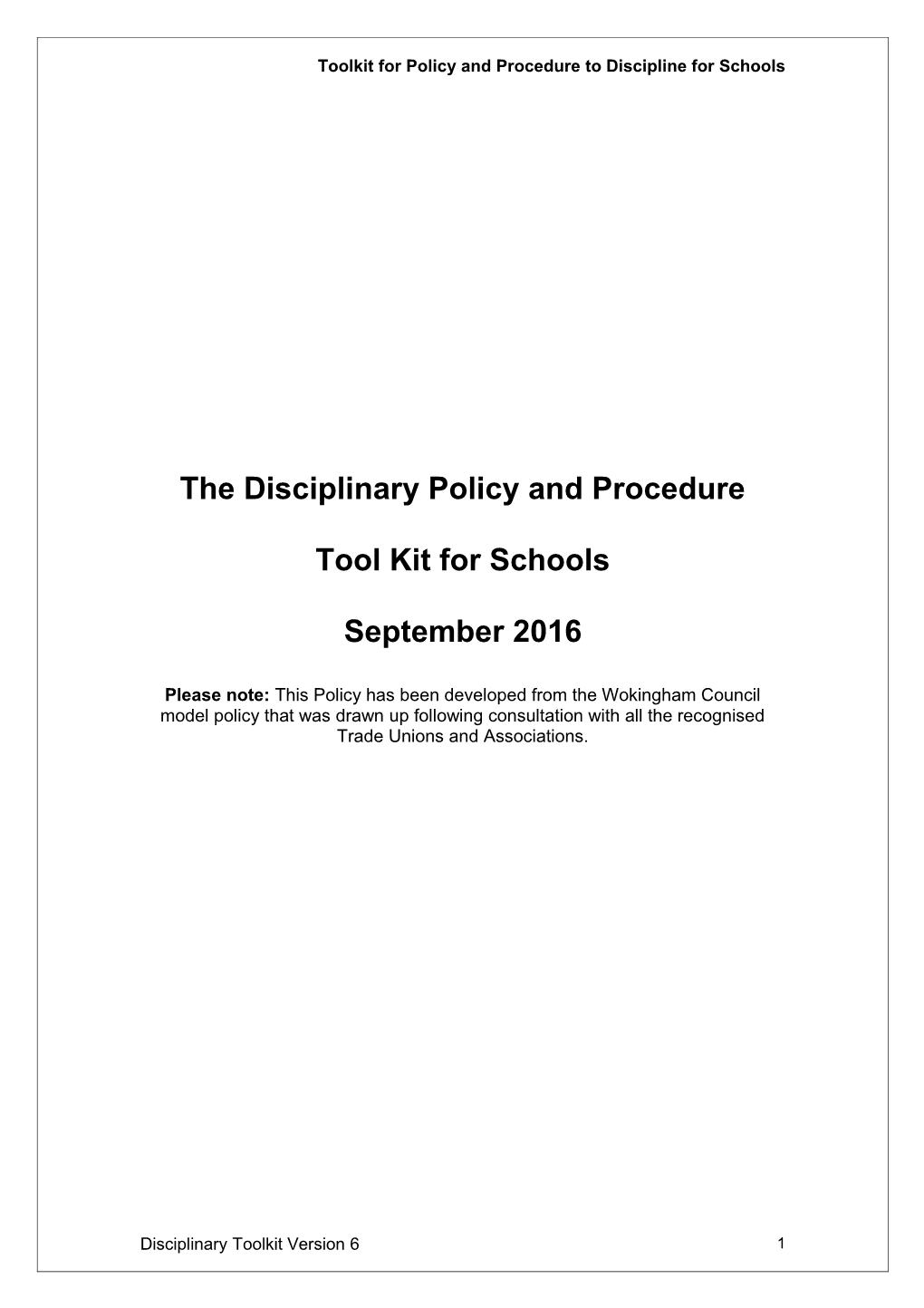 Toolkit for Policy and Procedure to Discipline for Schools