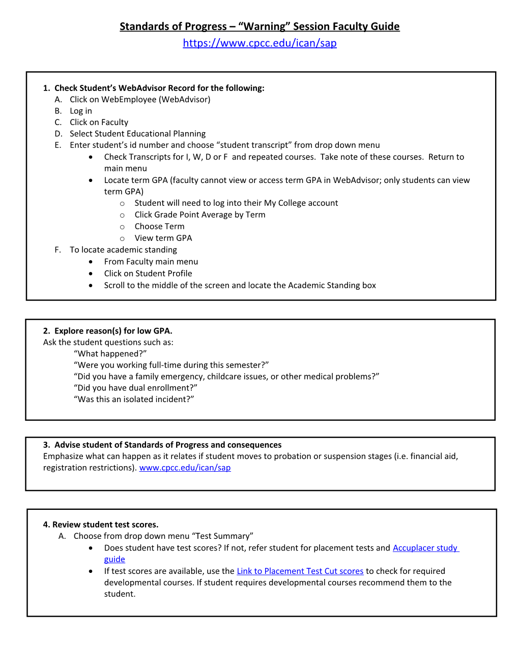 Standards of Progress Warning Session Faculty Guide