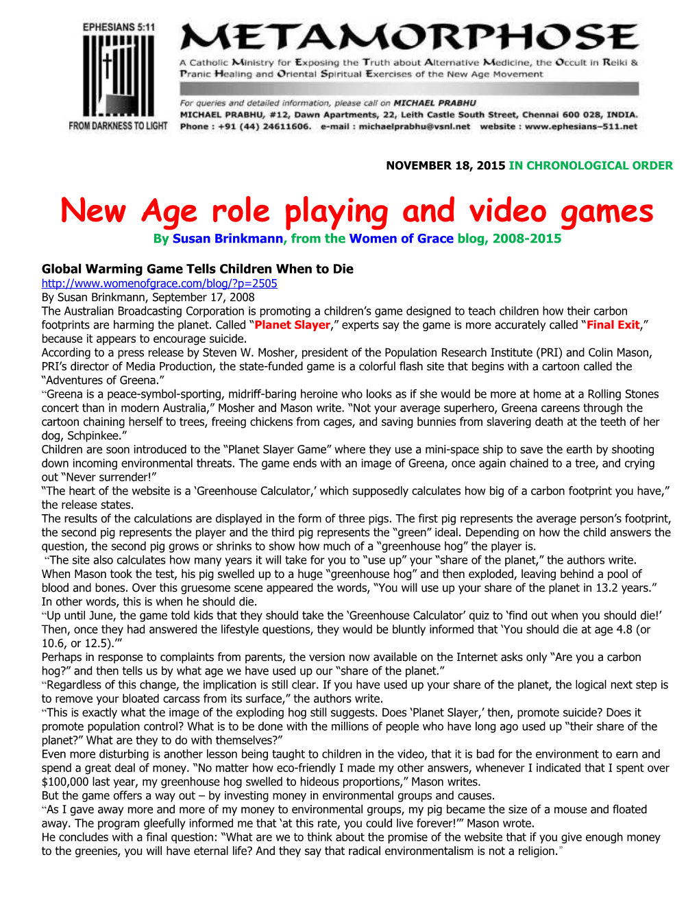 New Age Role Playing and Video Games