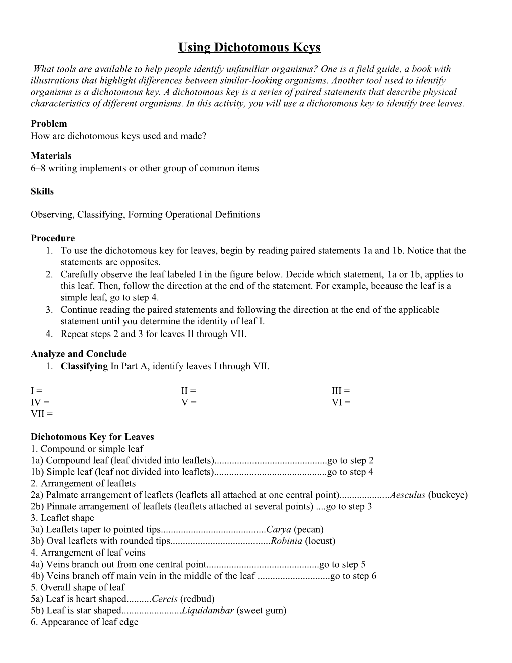 Using Dichotomous Keys