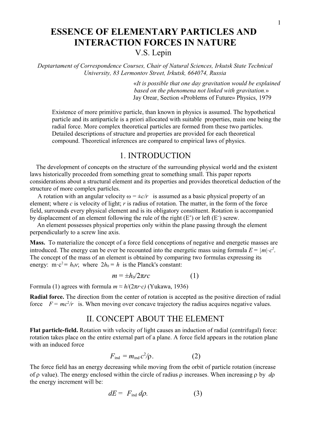 The Theory of Representations: Elementary Particles