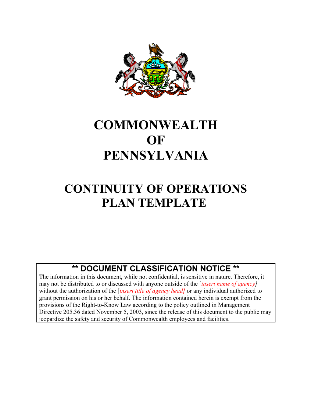 Continuity of Operations Plan 2000