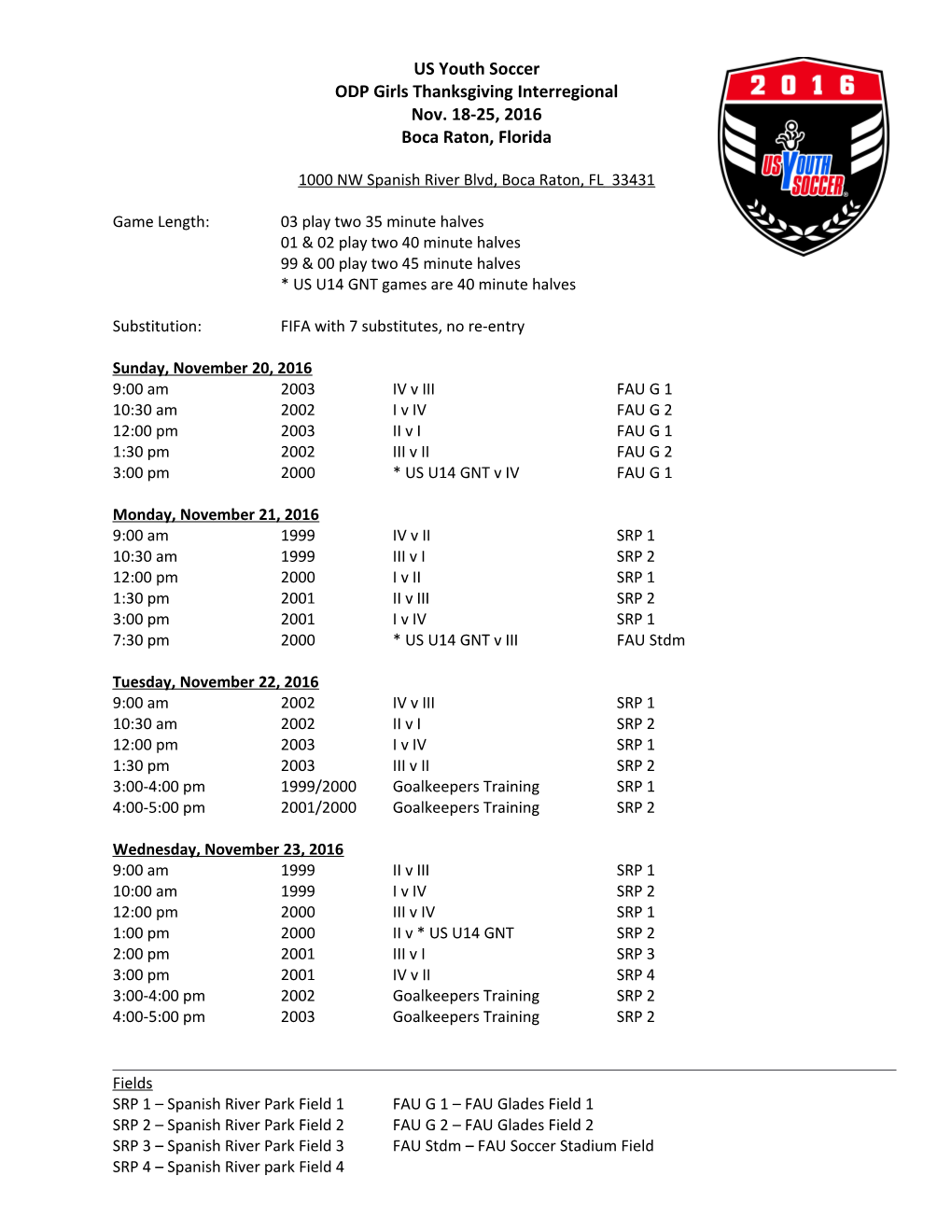 ODP Girls Thanksgiving Interregional