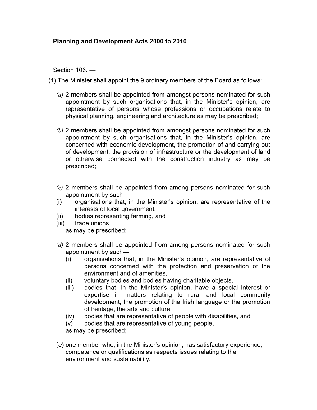 Planning and Development Acts 2000 to 2010