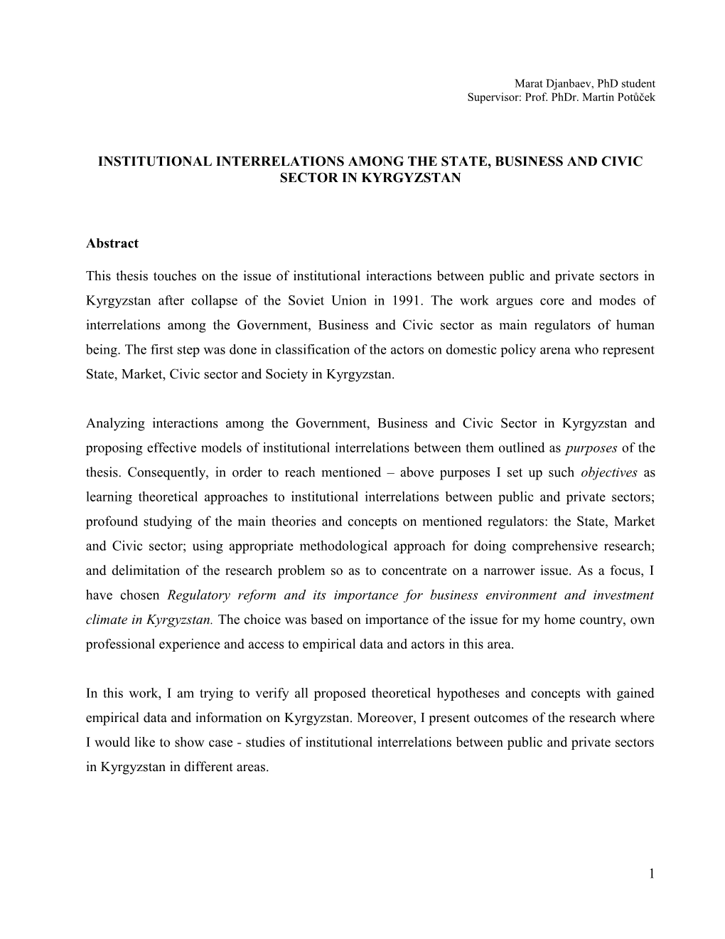 Institutional Interrelations Among the State, Business and Civic Sector in Kyrgyzstan