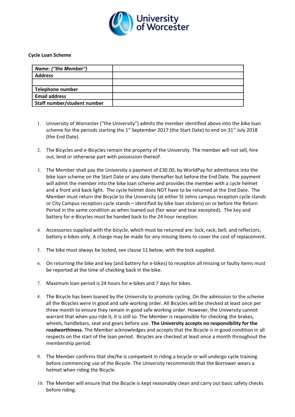 Borough of Telford & Wrekin Cycle Loan Scheme