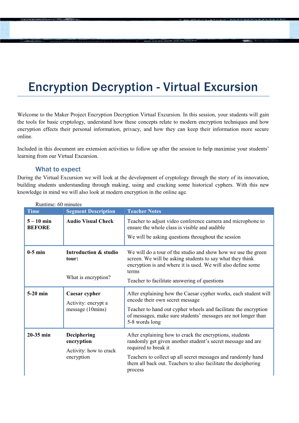 Encryption Decryption - Virtual Excursion