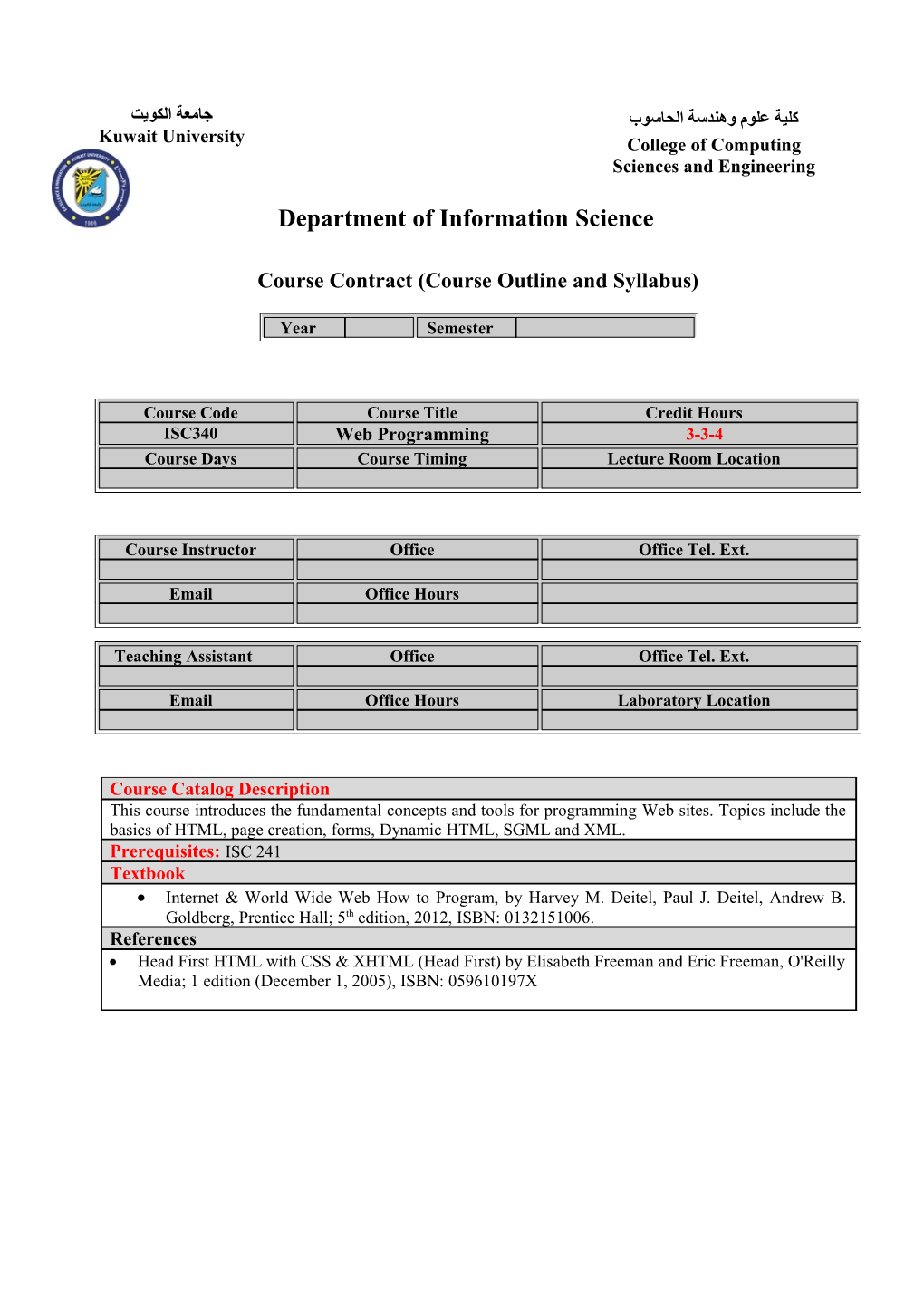 Course Contract (Course Outline and Syllabus)