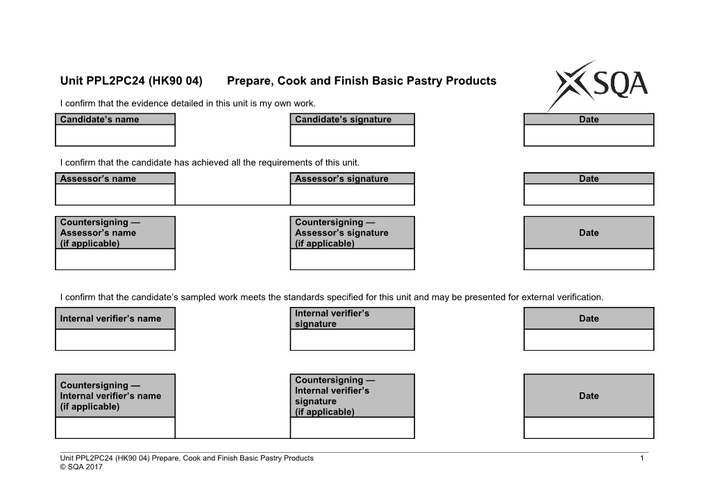 Unit PPL2PC24 (HK90 04) Prepare, Cook and Finish Basic Pastry Products