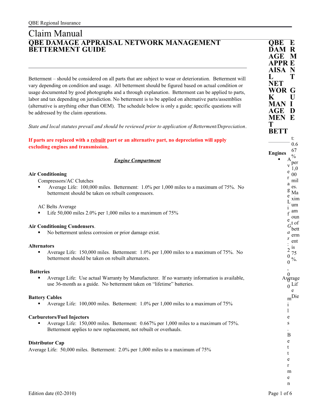 Qbe Damage Appraisal Network Management Betterment Guide