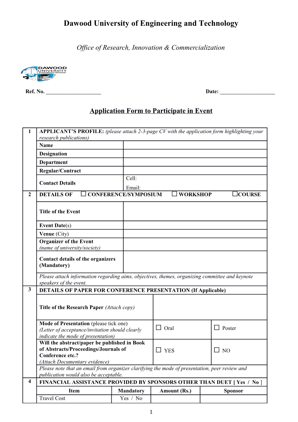 Application Form to Participate in Event