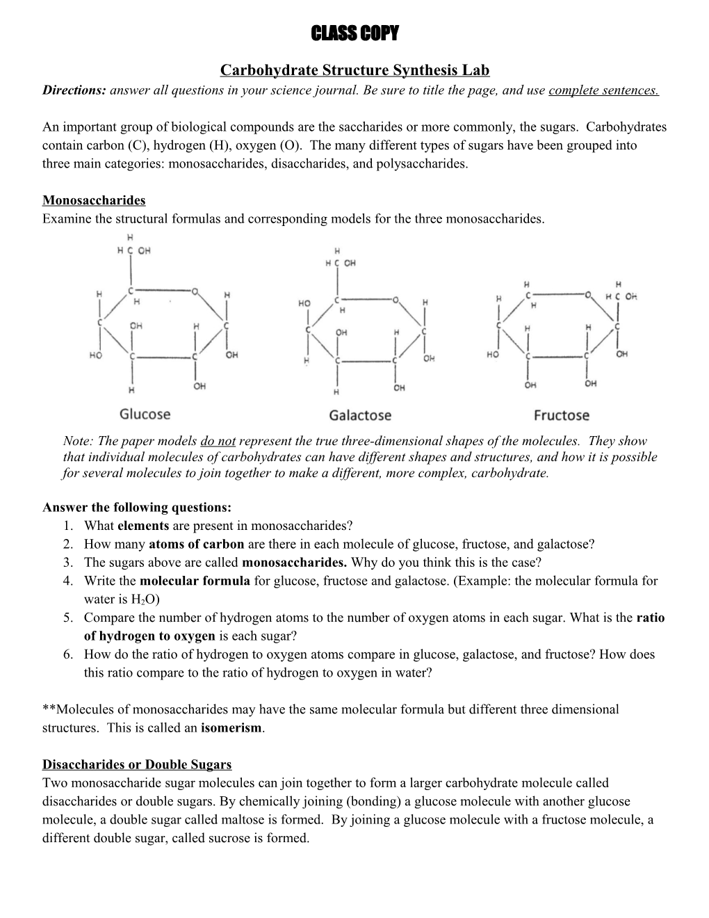 Sugar Structural Formula Lab