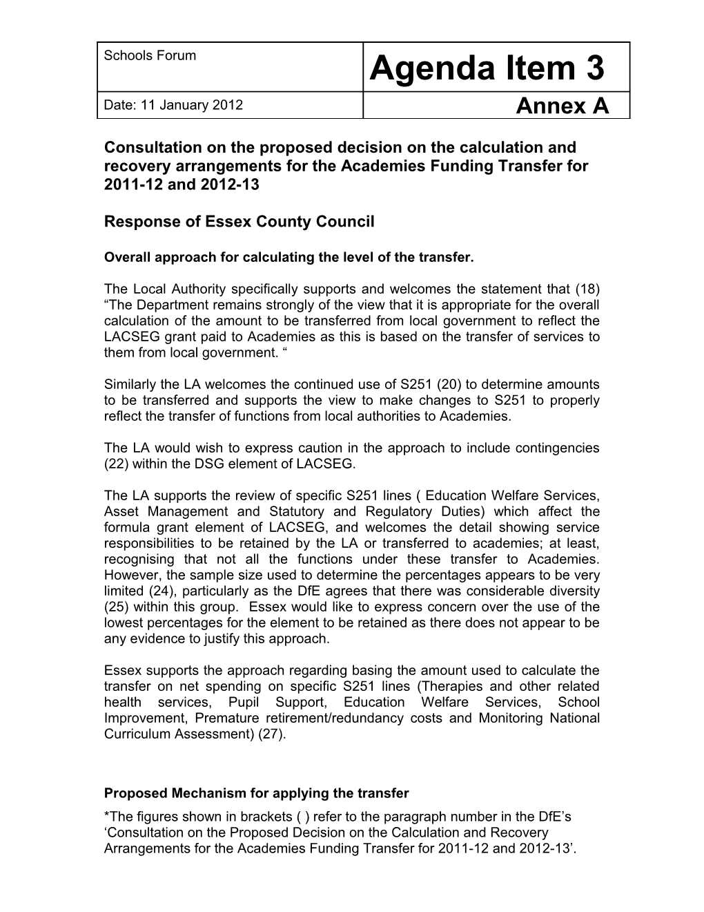Consultation on the Proposed Decision on the Calculation and Recovery Arrangements For