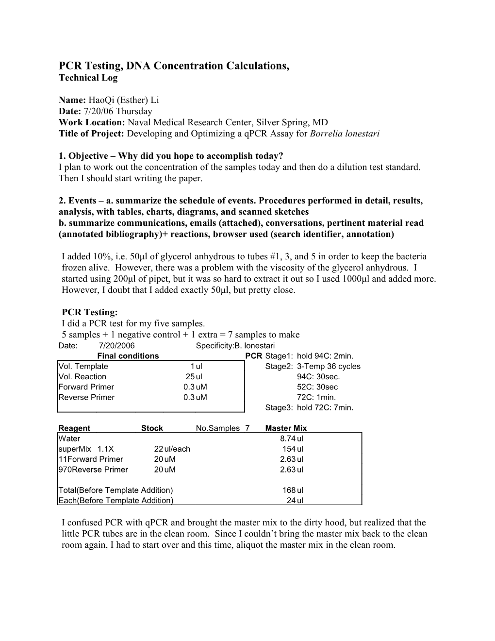 PCR Testing, DNA Concentration Calculations