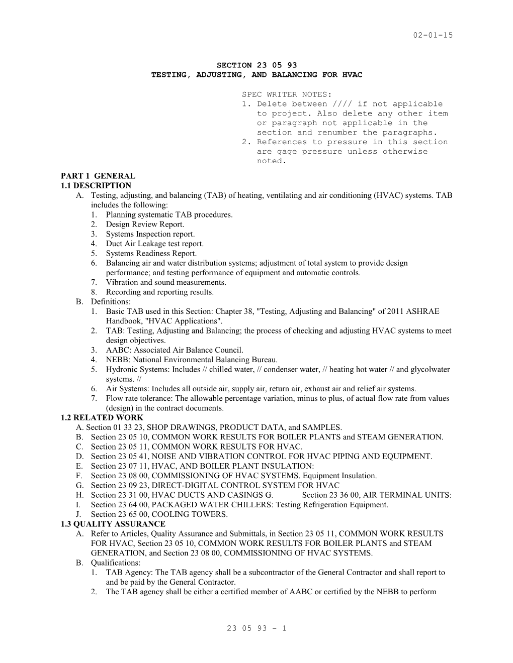 Section 23 05 93 - TESTING, ADJUSTING, and BALANCING for HVAC