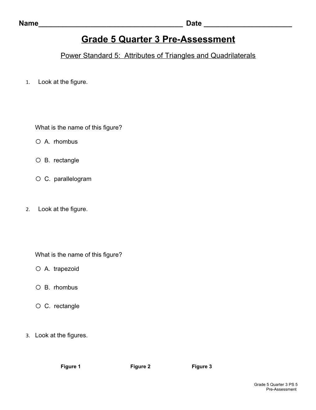 Grade 5 Quarter 3 Pre-Assessment