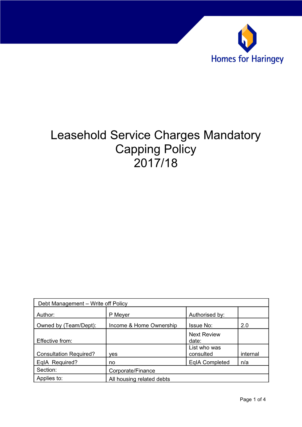 Leasehold Service Charges Mandatory Capping Policy