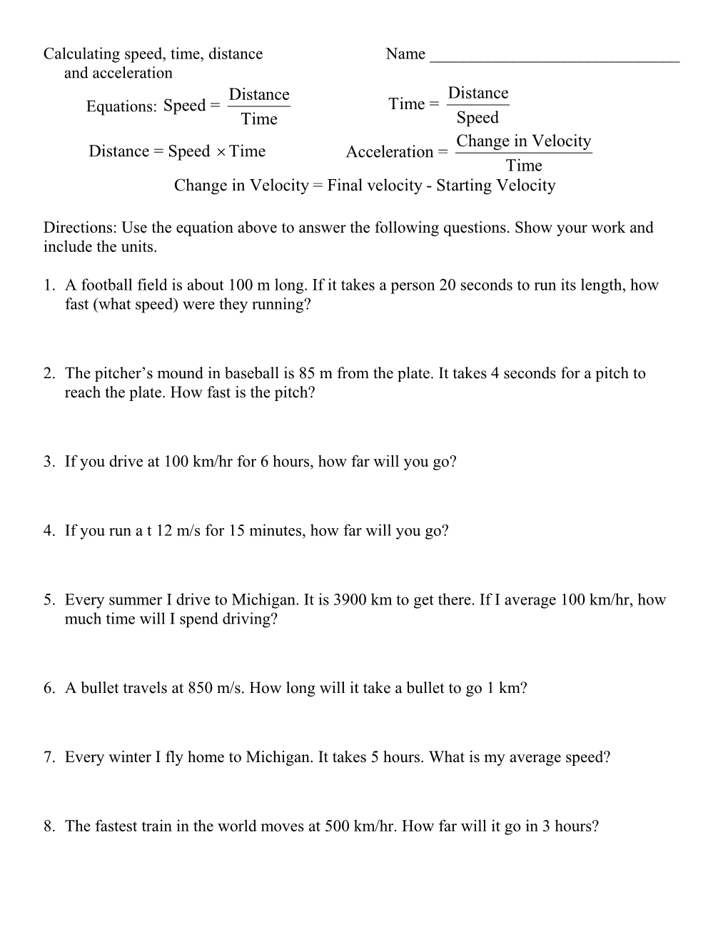 Calculating Speed, Time, and Distance