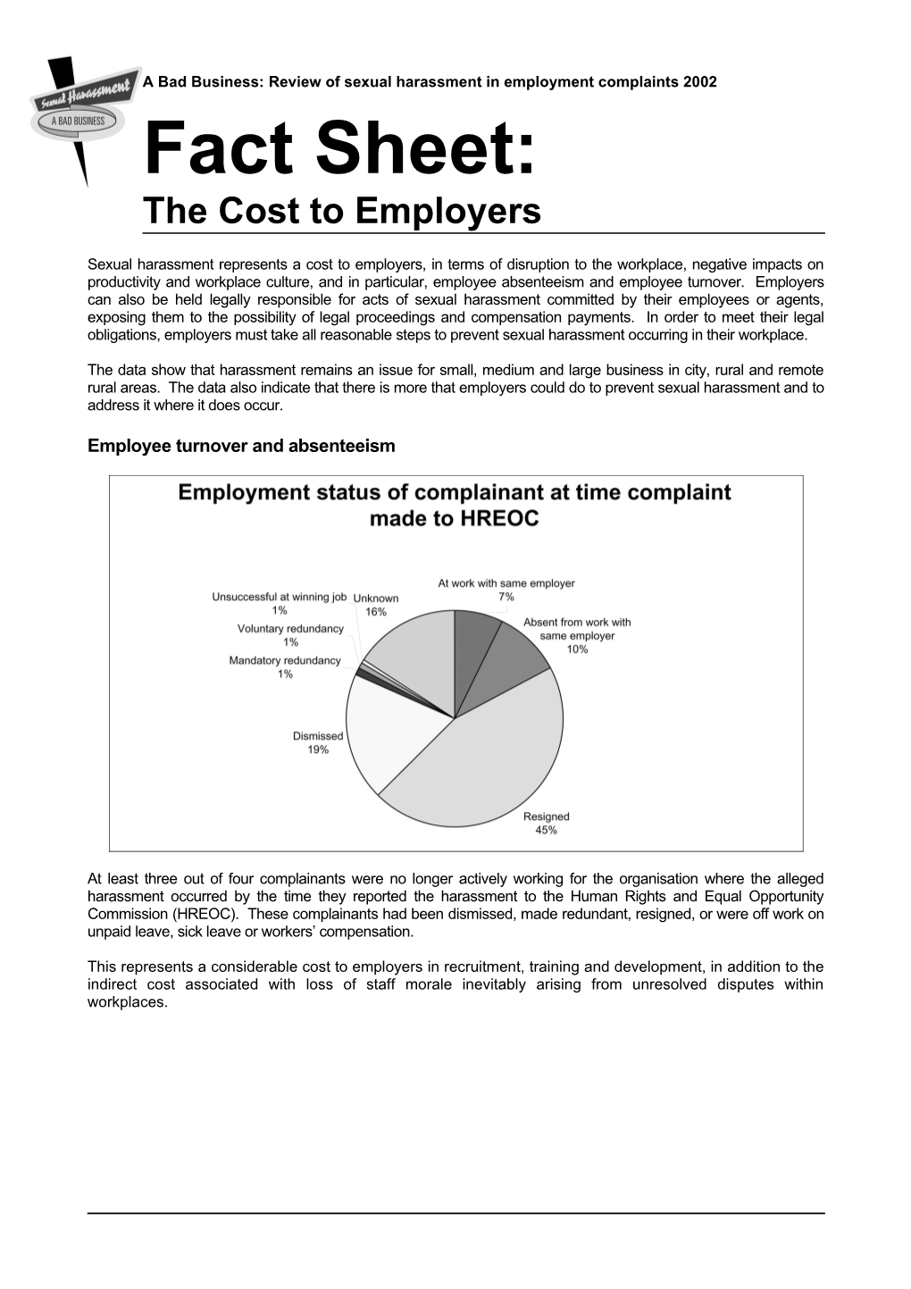 Sexual Harassment Represents a Cost to Employers, in Terms of Disruption to the Workplace