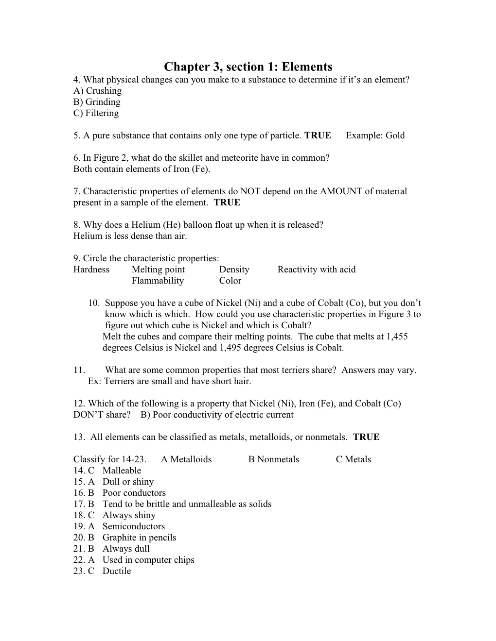 Chapter 3, Section 1: Elements