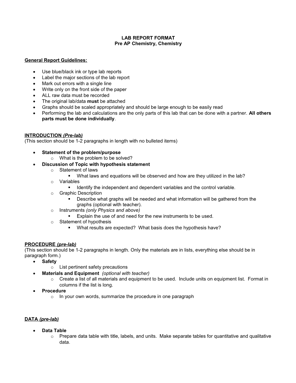 Lab Report Format (Bio, IPC, Chem, Phys, AP)