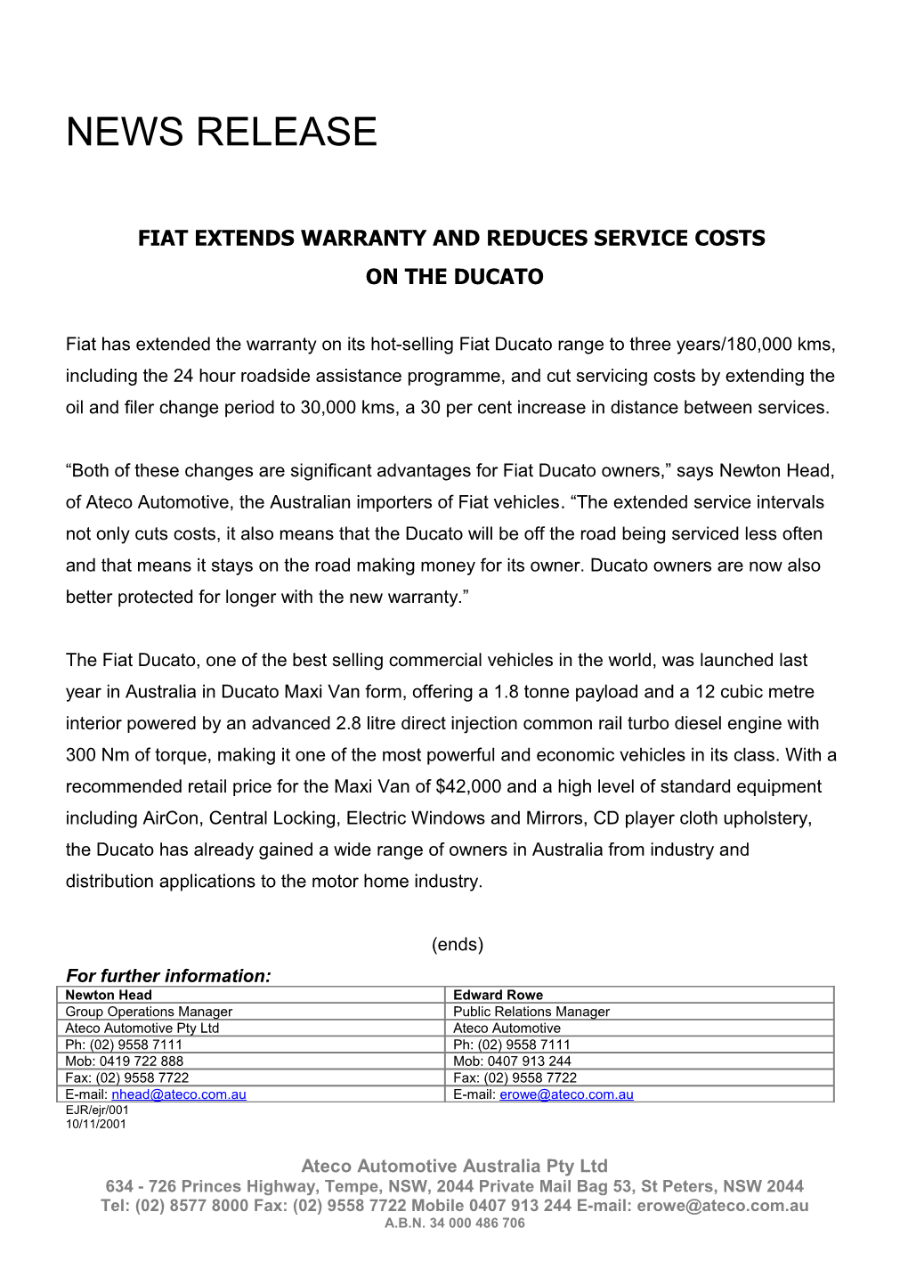 Fiat Extends Warranty and Reduces Service Costs